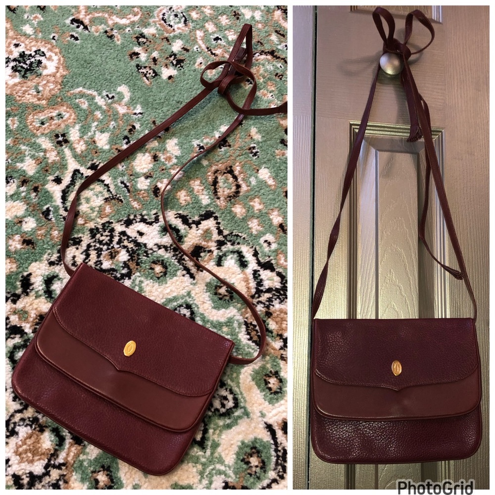Cartier AUTHENTIC Vintage Burgundy Textured Smooth Leather Crossbody Tassel Bag - Picture 1 of 16